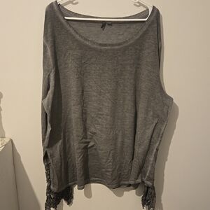 Cato Womens Fairy Grunge Burnout Top Size 26/28 Gray L/S with Crochet cuff